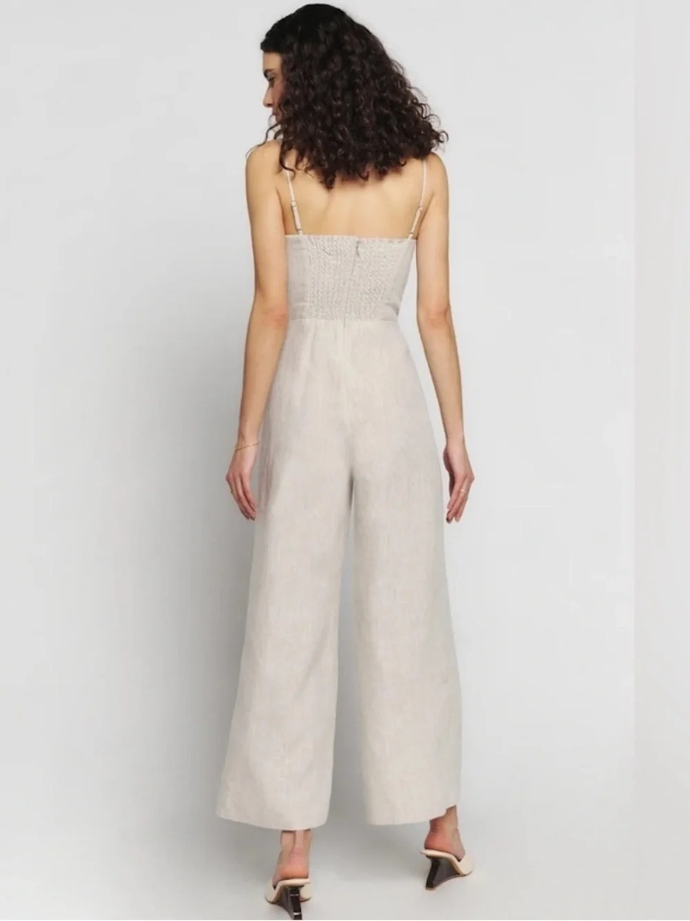 Reformation Linen Jumpsuit Size 6 Strapless Wide Leg Neutral Summer Romper B5